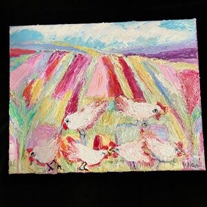 Taos Chickens”  Oil Painting Original Painting Large 18” X14”